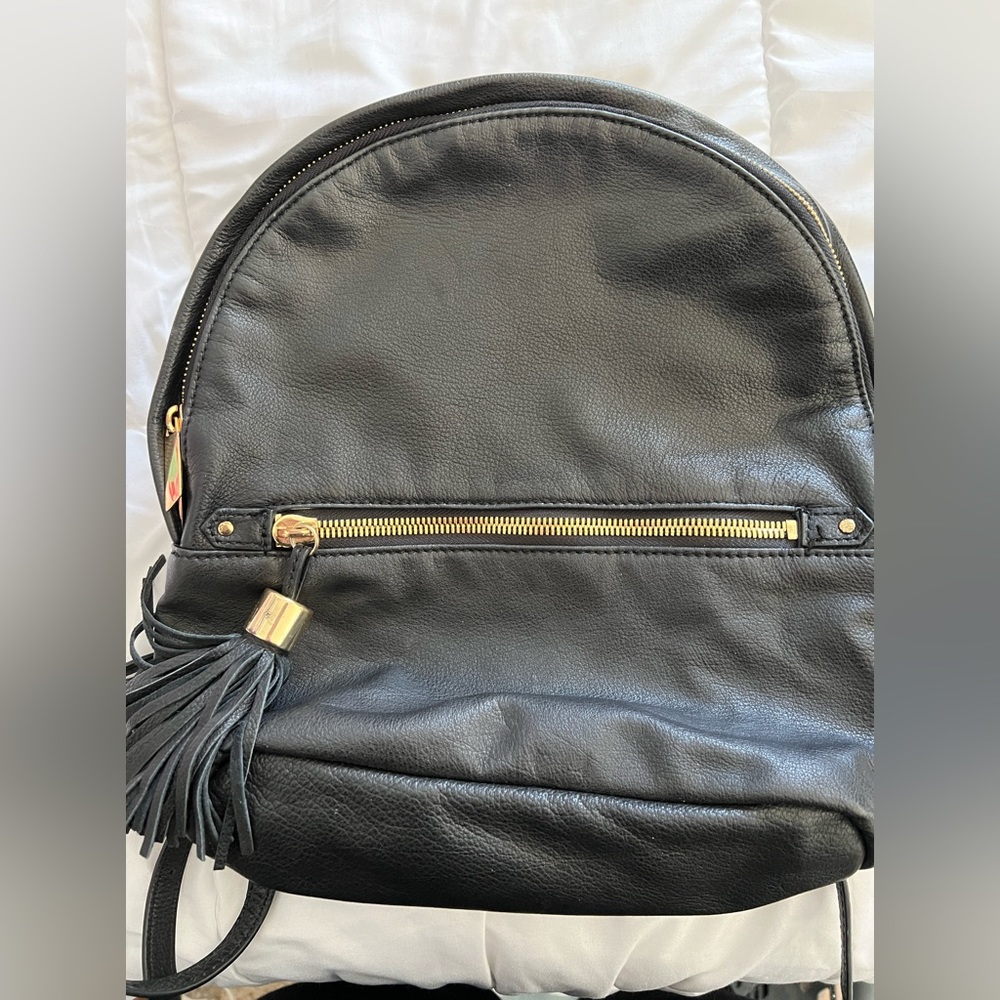 Black leather backpack.